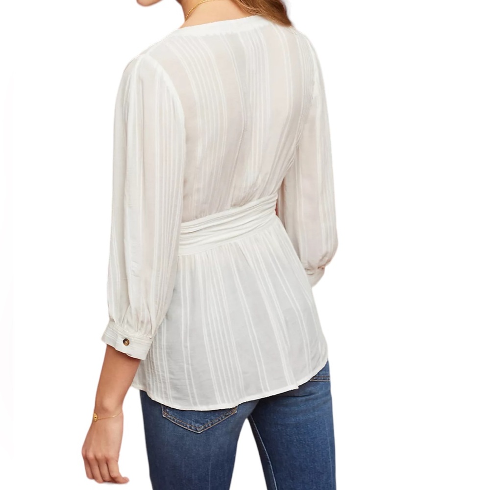 Anthropologie Maeve Isolode Waisted Sheer Rayon Button Front Blouse White SZ 14 - Picture 4 of 11
